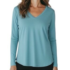 NWT WHITE HOUSE BLACK MARKET Teal Long Sleeve V-Neck Top Size X-Large